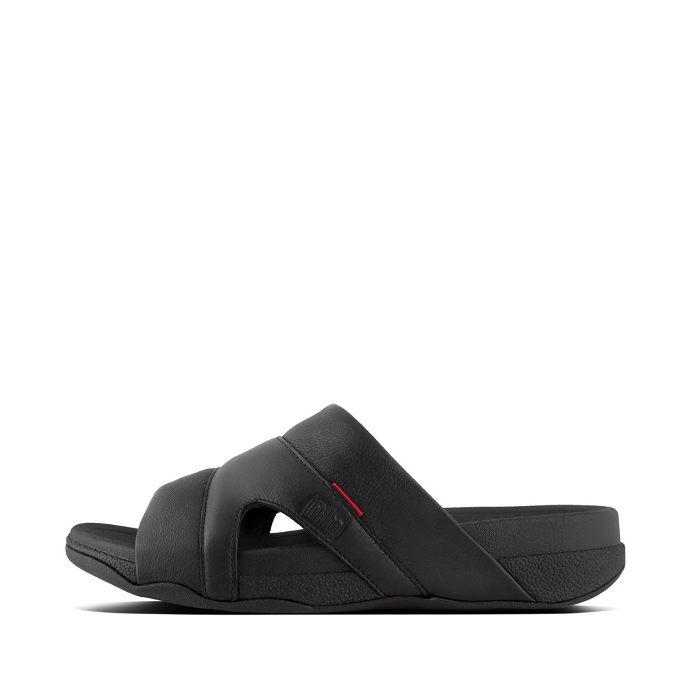 Fitflop Man Slides Black - Freeway Leather Pool - SW1409765